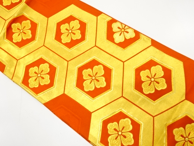 アンティーク　花亀甲模様織り出し袋帯（着用可）